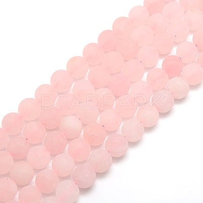 Frosted Natural Rose Quartz Round Bead Strands G-M064-10mm-09-1