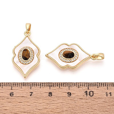 Natural Tiger Eye with Shell Pendants KK-N287-12G-03-1