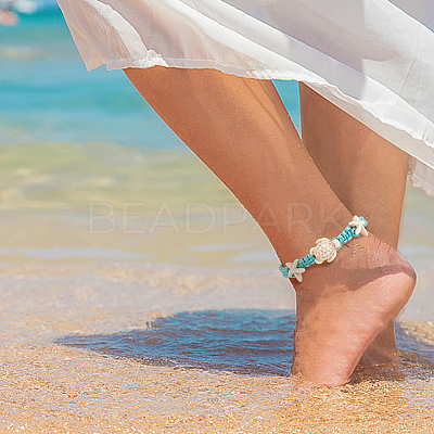 10Pcs 10 Style Synthetic Turquoise & Natural Shell & Seed Braided Bead Bracelet & Anklet AJEW-AN0007-10-1