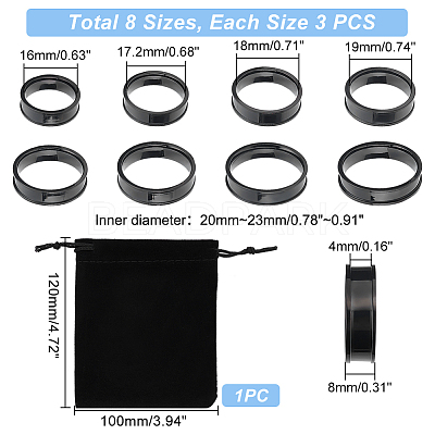 24Pcs 8 Size 201 Stainless Steel Grooved Finger Ring Settings STAS-UN0041-46EB-1