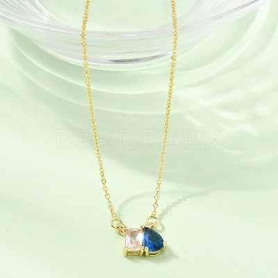Brass Pave Cubic Zirconia Rectangle & Teardrop Pendant Cable Chain Necklaces KK-CBAB173-05G-04-1