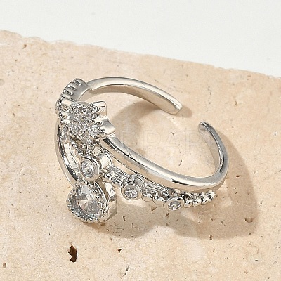 Brass Micro Pave Cubic Zirconia Cuff Open Rings RJEW-C163-11P-1