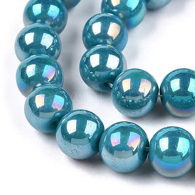 Electroplate Opaque Glass Beads Strands GLAA-T032-P8mm-AB13-1