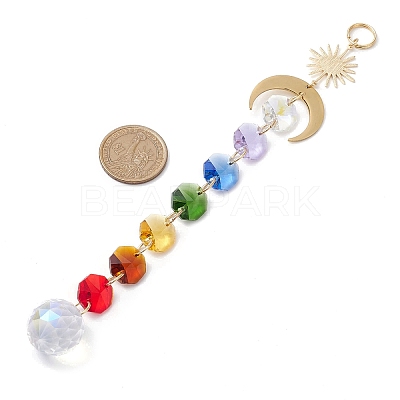 Glass Octagon Beads Hanging Suncatchers HJEW-JM02308-1
