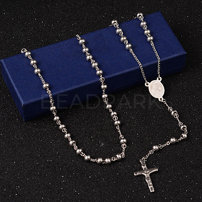 Tarnish Resistant 201 Stainless Steel Rosary Bead Necklaces NJEW-L427-22P-1