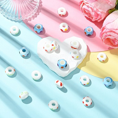 20Pcs 4 Colors Handmade Printed Porcelain European Beads PORC-CJ0001-31-1