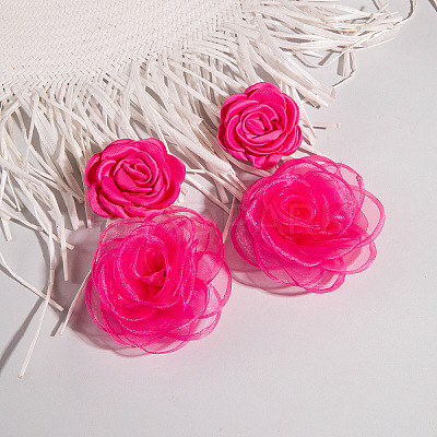 Flower Alloy Cloth Dangle Stud Earrings FS-WGD2E13-06-1