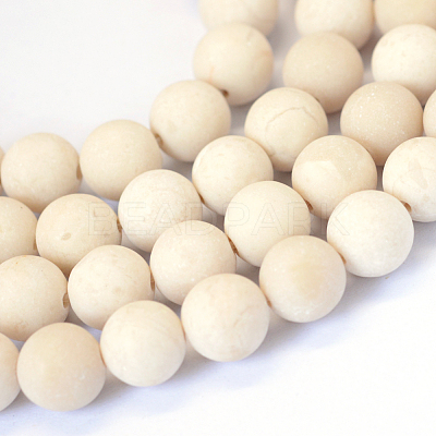 Frosted Natural Fossil Round Bead Strands X-G-E334-6mm-22-1