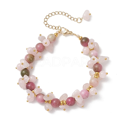 Brass & Natural Mixed Gemstone Chip & Round Beads Bracelets for Women BJEW-JB13151-01-1