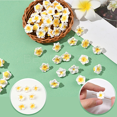 100Pcs Handmade Polymer Clay 3D Flower Plumeria Beads CLAY-SC0002-48C-1