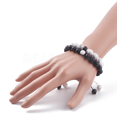 2Pcs 2 Style Round Natural Howlite & Glass Braided Bead Bracelets Set BJEW-TA00073-1
