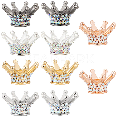 10Pcs 5 Colors Alloy Rhinestone Crown Beads FIND-PA0001-33-1