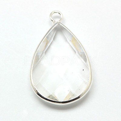 Silver Color Plated Brass Glass Teardrop Pendants GLAA-M006-A-23S-1