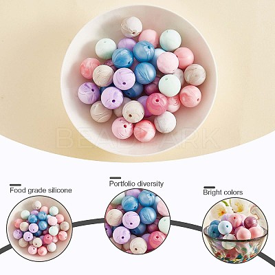 100Pcs 15mm Silicone Beads Multicolor Round Silicone Beads Kit Loose Bulk Silicone Beads for Keychain Making Necklace Bracelet Crafts JX325A-1
