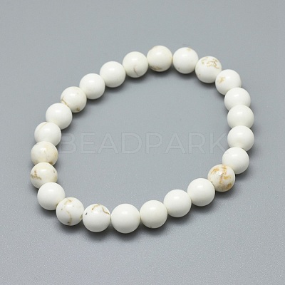 Natural Magnesite Bead Stretch Bracelets BJEW-K212-B-008-1