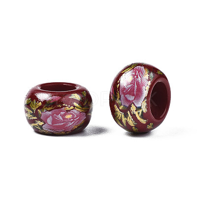 Flower Printed Opaque Acrylic Rondelle Beads SACR-S305-27-F04-1