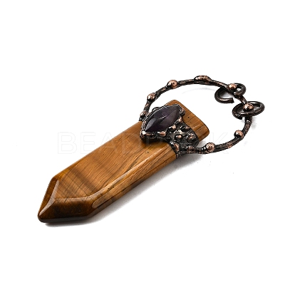 Natural Tiger Eye & Amethyst Sword Shape Big Pendants G-Q350-07J-1