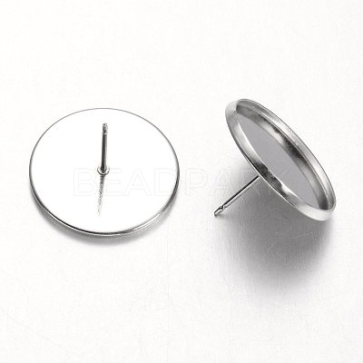 Tarnish Resistant Flat Round 304 Stainless Steel Stud Earring Settings STAS-M227-18mm-1
