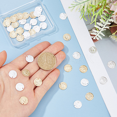 40Pcs 2 Colors Brass Coin Charms KK-DC0005-10-1