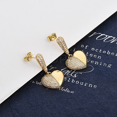 Brass Micro Pave Clear Cubic Zirconia Dangle Stud Earrings for Women LS-EJEW-F352-05G-01-1
