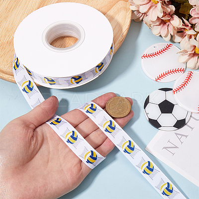 25 Yards Sport Ball Theme Printed Polyester Grosgrain Ribbon OCOR-WH20002-03B-03-1