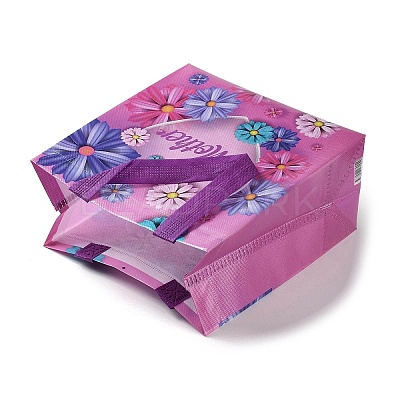 Mother's Day Theme Printed Flower Non-Woven Reusable Folding Gift Bags with Handle ABAG-F009-C02-1