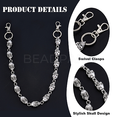 Skull Zinc Alloy Link Chain Belts AJEW-WH0070-24AS-1