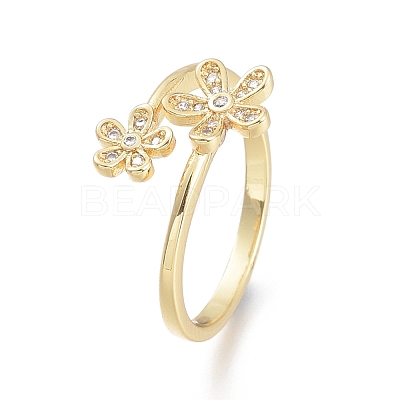 Brass Micro Pave Clear Cubic Zirconia Cuff Rings RJEW-F103-06-G-1