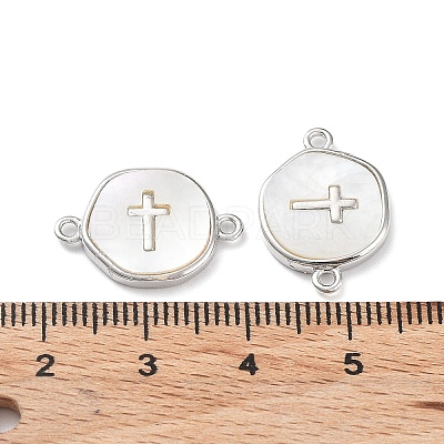 Rack Plating Brass Pave Shell Connector Charms X-KK-Z036-08P-1