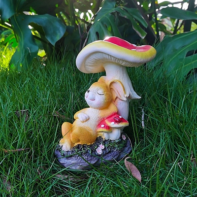 Resin Rabbit with Mushroom Figurines GARD-PW0001-03-1
