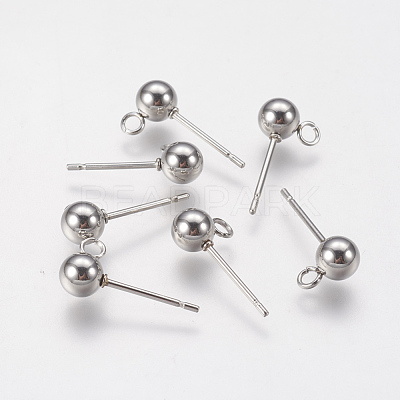 Non-Tarnish 202 Stainless Steel Ball Stud Earring Findings STAS-F141-06P-5mm-1