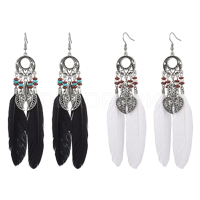 2 Pairs Natural Red Jasper & Natural Howlite Beaded Dangle Earrings EJEW-JE06179-1