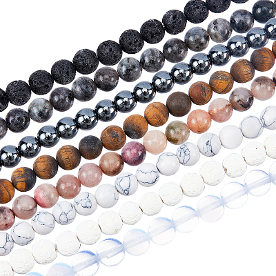 8 Strands 8 Style Natural & Synthetic Gemstone Beads Strands G-OC0002-09-1