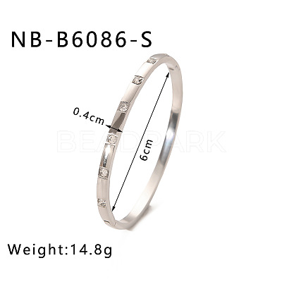304 Stainless Steel Pave Cubic Zirconia Bangles FS-WG09E60-30-1