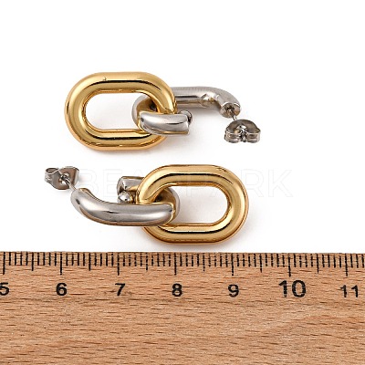 304 Stainless Steel Two Tone Oval Dangle Stud Earrings EJEW-L304-04GP-1