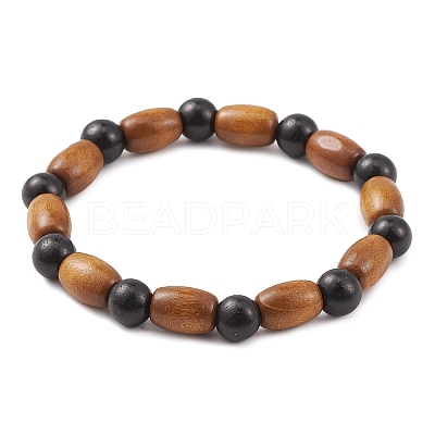 Natural Wood Beaded Stretch Bracelets BJEW-JB09621-1