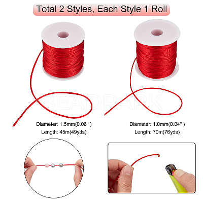 2 Rolls 2 Style Nylon Satin Rattail Cords NWIR-PH0001-90-1