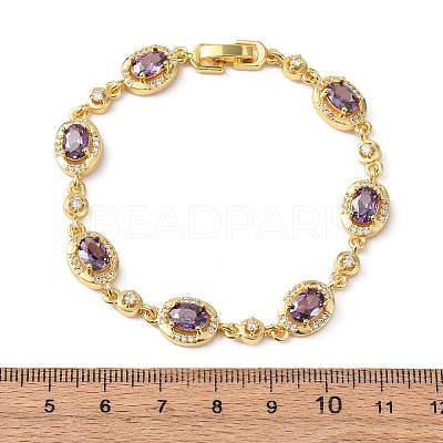 Oval Brass Micro Pave Cubic Zirconia Link Chain Bracelets for Women BJEW-D387-04G-1