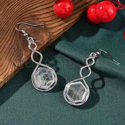 Hexagon Natural Quartz Crystal Dangle Earrings EJEW-K298-01P-02-1