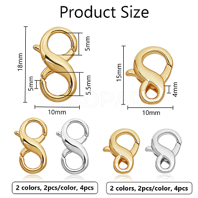 8Pcs 4 Styles Brass Double Opening Lobster Claw Clasps FIND-PH0021-16-1