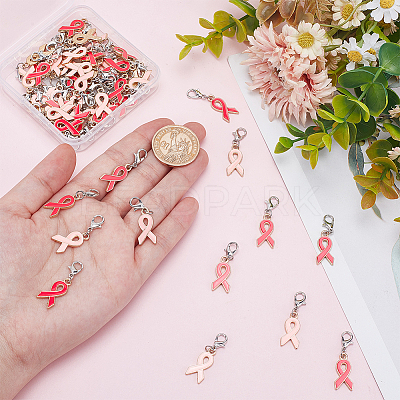 60Pcs 2 Colors Awareness Ribbon Shape Alloy Enamel Pendant Decoration HJEW-HY00036-1