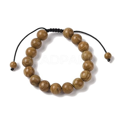 10mm Round Natural Wood Lace Stone Braided Bead Bracelets BJEW-C067-01C-17-1