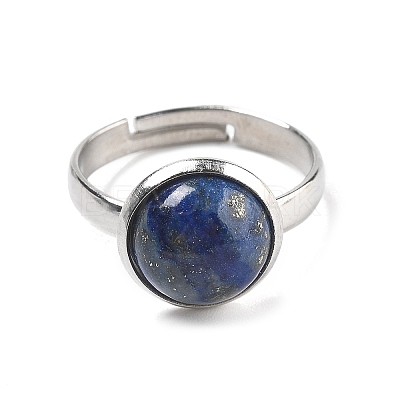 Half Round Natural Lapis Lazuli Finger Rings RJEW-M062-01P-28-1