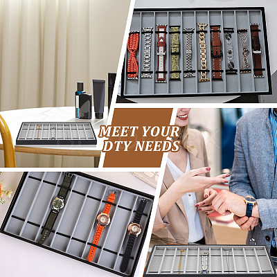 10 Grids Rectangle PU Leather Watch Straps Necklace Bracelet Display Tray ODIS-NB0001-38A-1