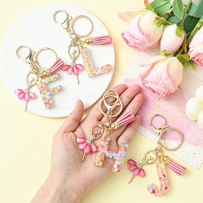 Letter A~Z Transparent Glitter Resin Pendant Keychains KEYC-FZ00024-01-1