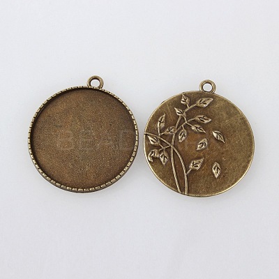 Tibetan Alloy Carved Leaf Pendant Cabochon Bezel Settings X-TIBEP-M018-86AB-NF-1