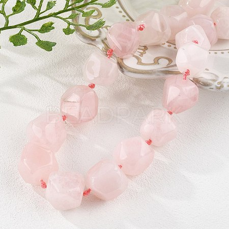 Natural Rose Quartz Nuggets Beaded Necklaces for Women Men NJEW-K388-01A-1