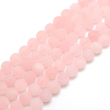 Frosted Natural Rose Quartz Round Bead Strands G-M064-10mm-09-1