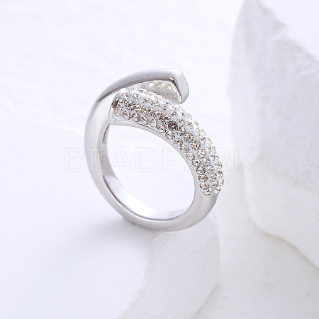 304 Stainless Steel Micro Pave Cubic Zirconia Cuff Open Rings for Women MB7745-1-1