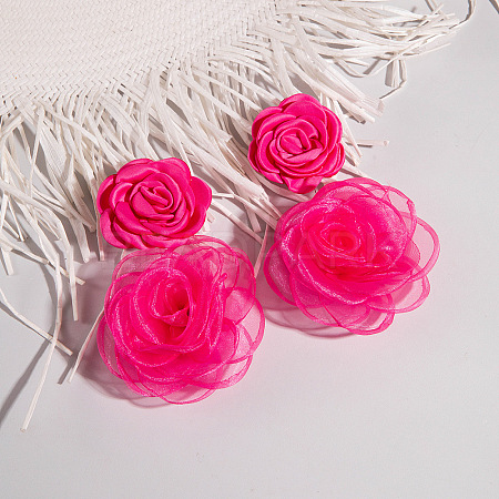 Flower Alloy Cloth Dangle Stud Earrings FS-WGD2E13-06-1